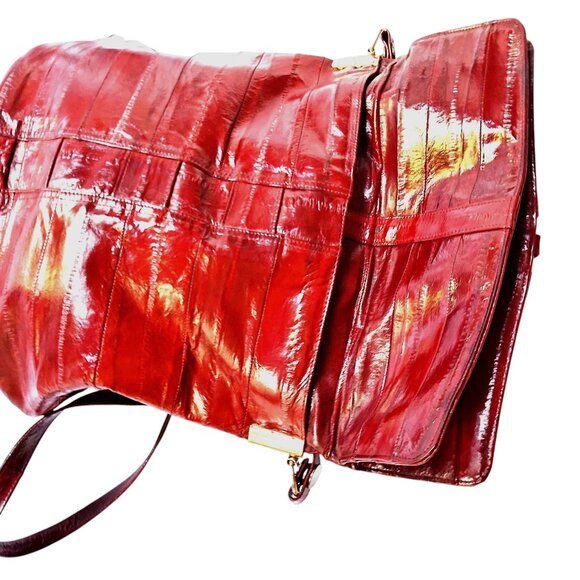 Vintage 80's Eel skin Burgundy Shoulder / Crossbody Bag - Picture 6 of 12